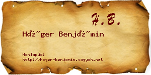 Höger Benjámin névjegykártya